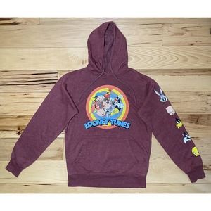 Looney Tunes Hoodie Long Sleeve Pullover Cartoon Cast Graphic Red Heather Mens S